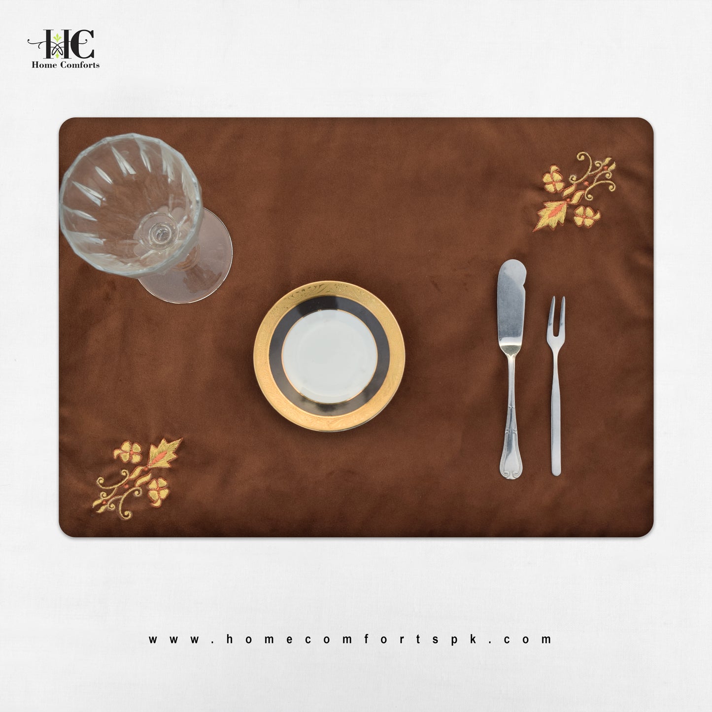 Moca Brown Velvet Embroidered Table Set