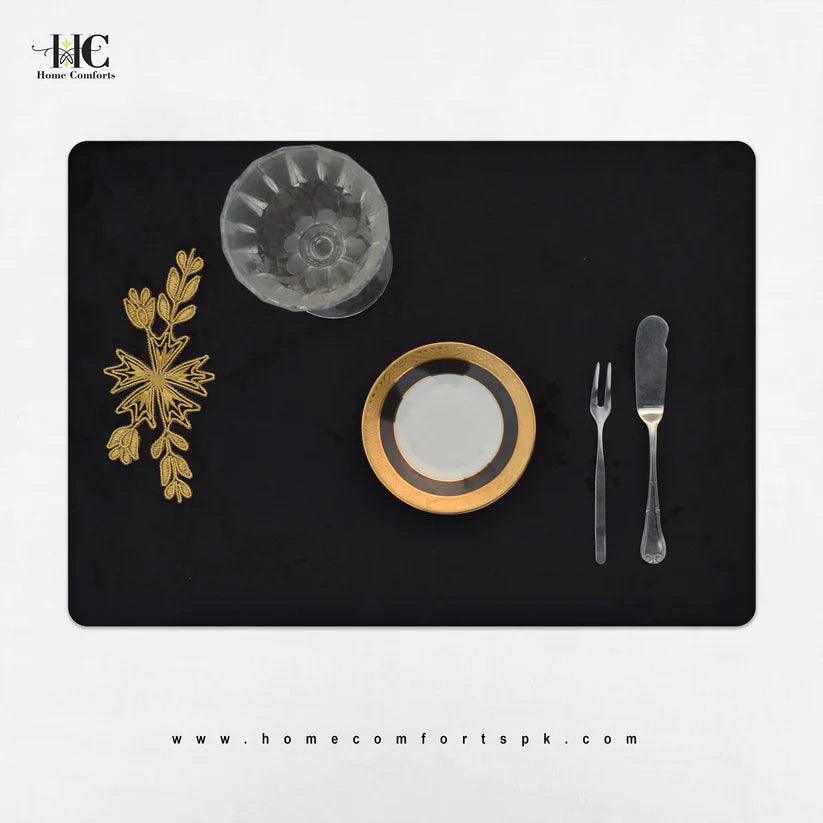 Black Lotus Embroidered Velvet Table Set