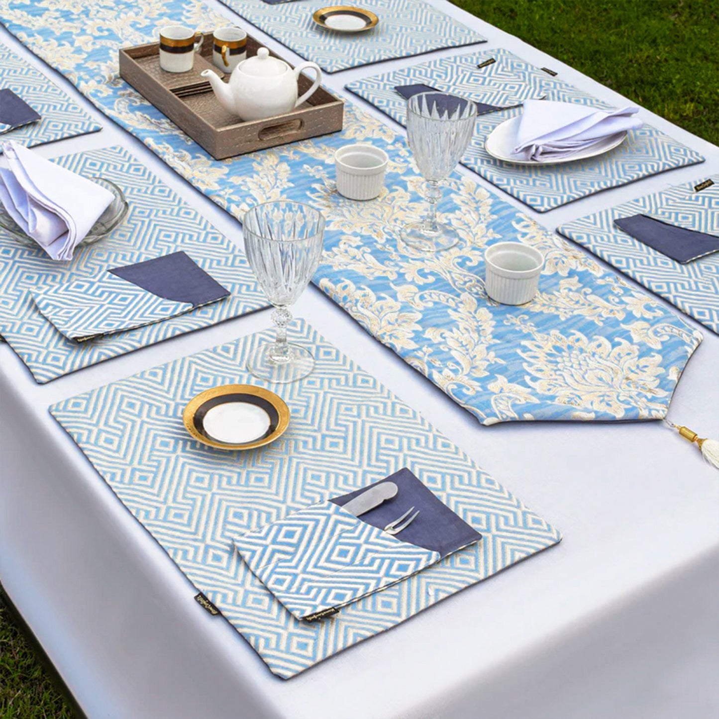 Majestic Bonanza Pearl Blue Table Runner
