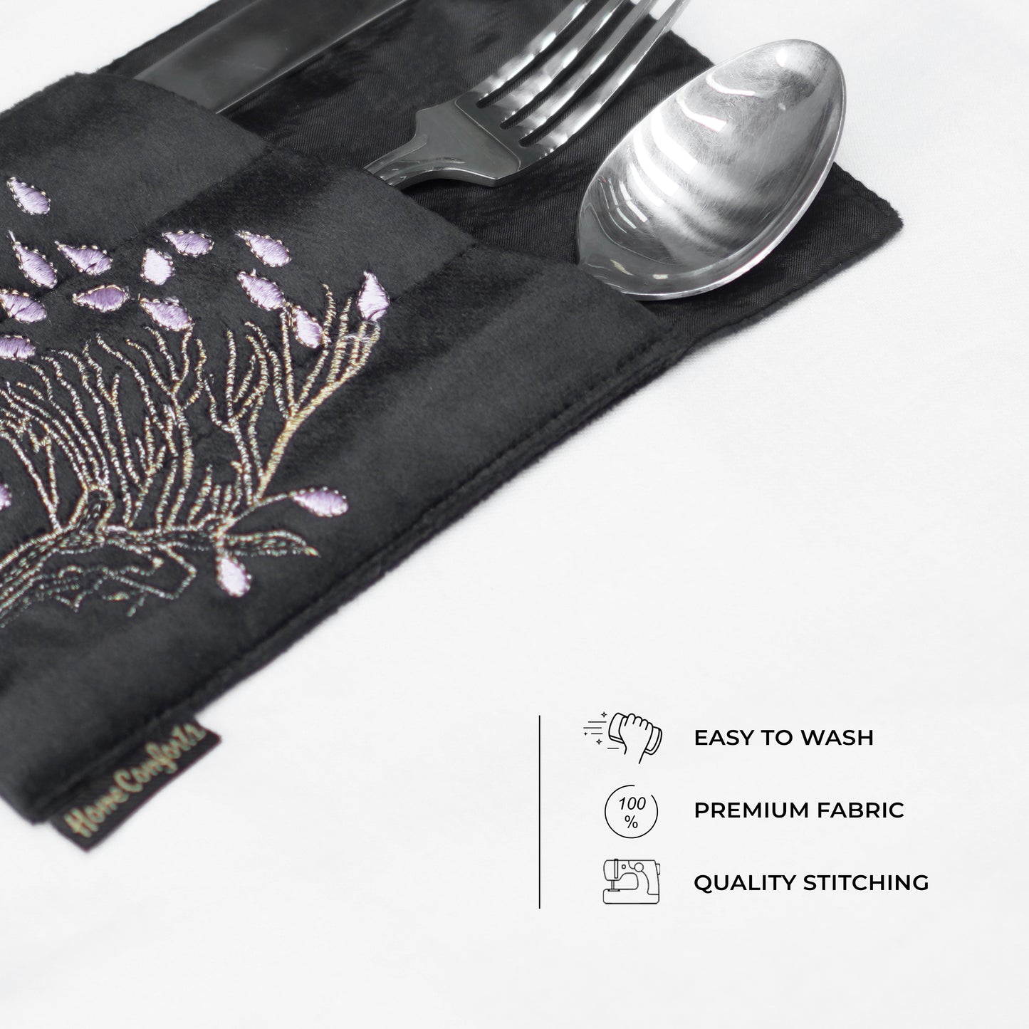 Symphony Tree Embroidered Velvet Cutlery Holder