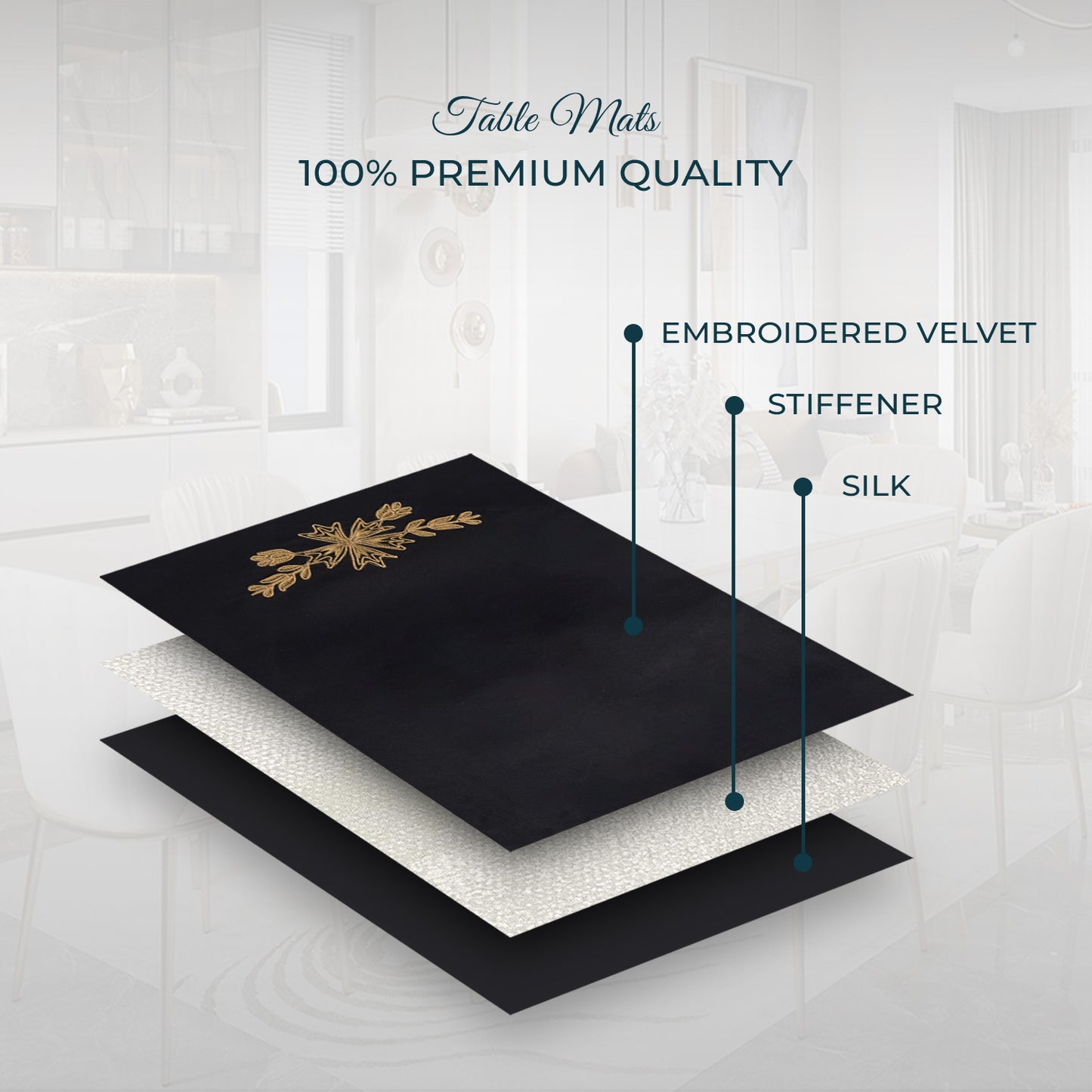 Black Lotus Embroidered Velvet Table Mats
