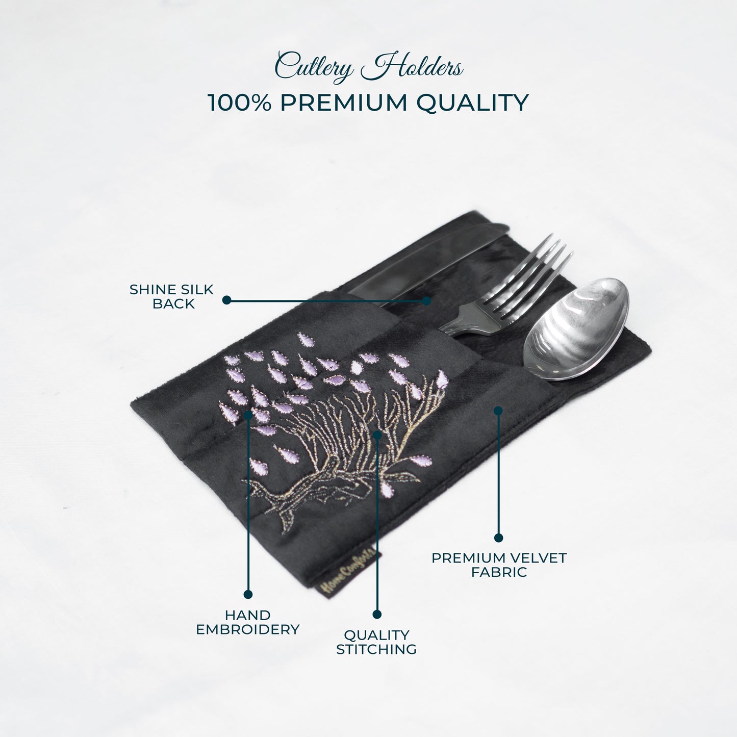 Symphony Tree Embroidered Velvet Cutlery Holder