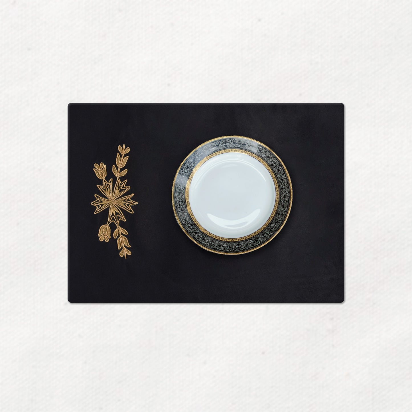 Black Lotus Embroidered Velvet Table Mats