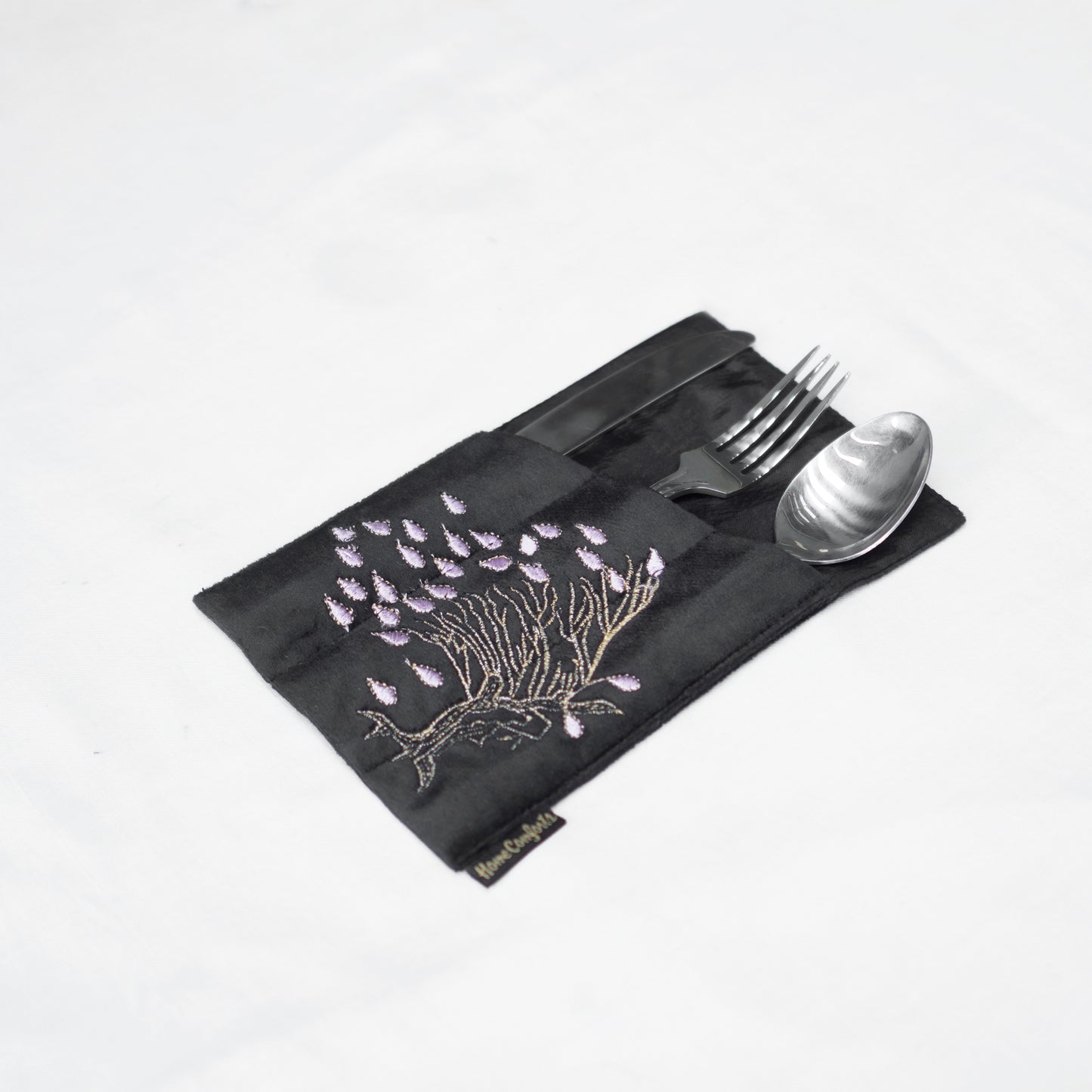 Symphony Tree Embroidered Velvet Cutlery Holder