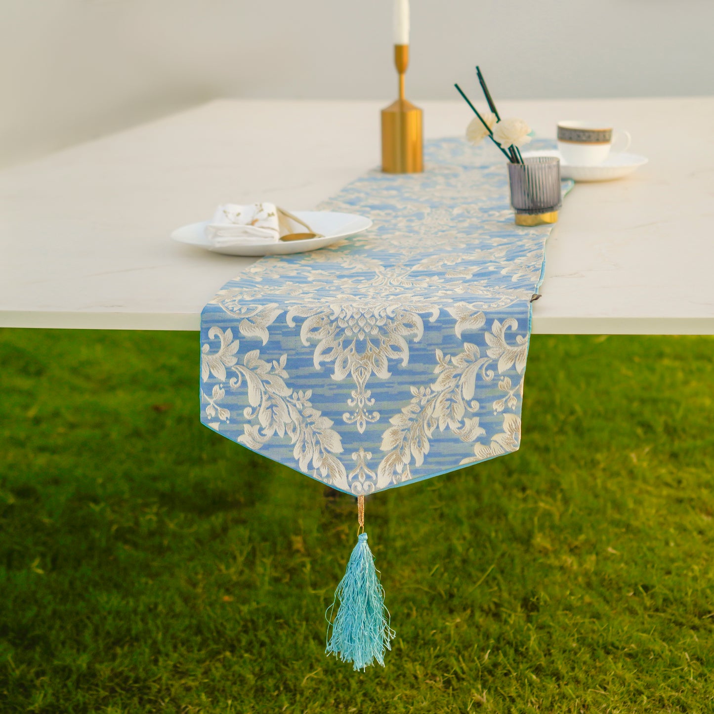 Majestic Bonanza Pearl Blue Table Runner