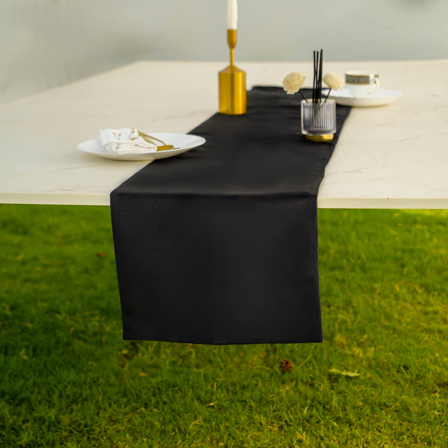 Velvet Plain Black Table Runner