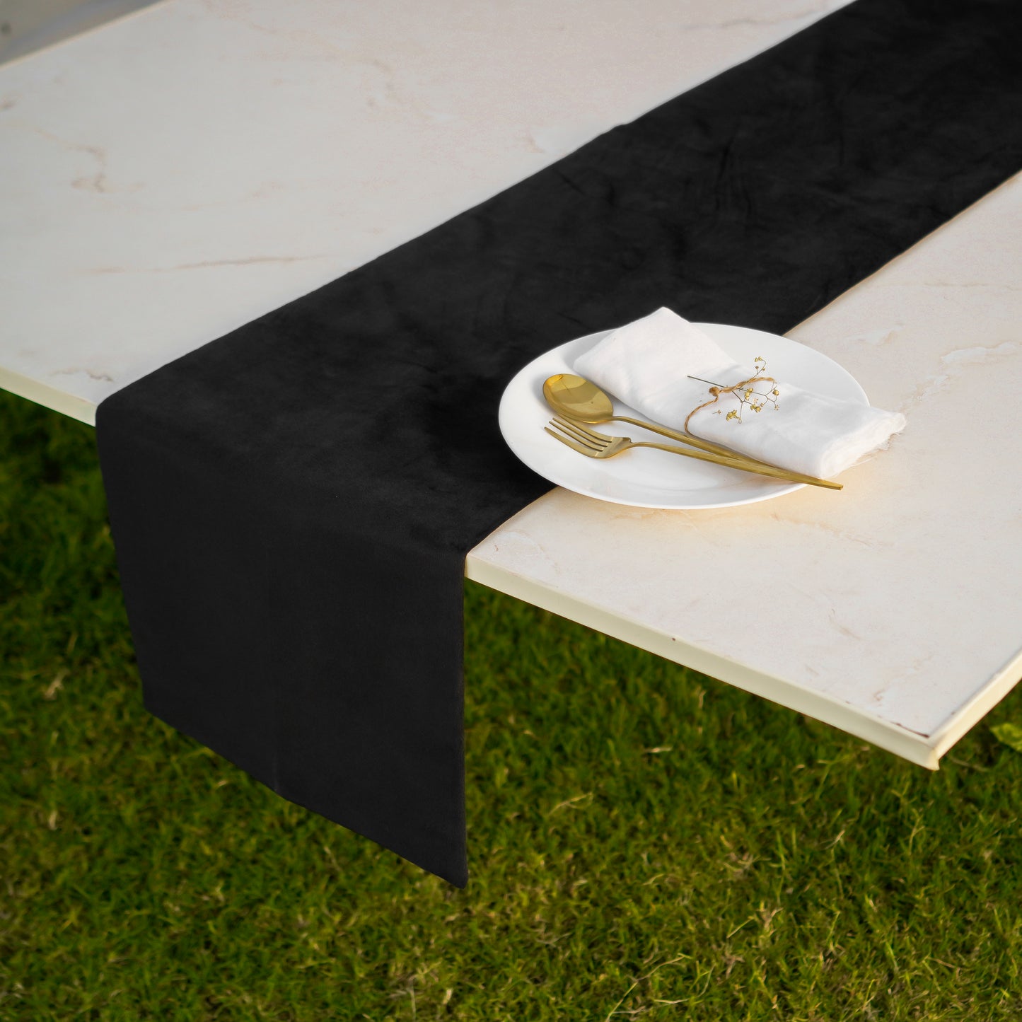 Velvet Plain Black Table Runner