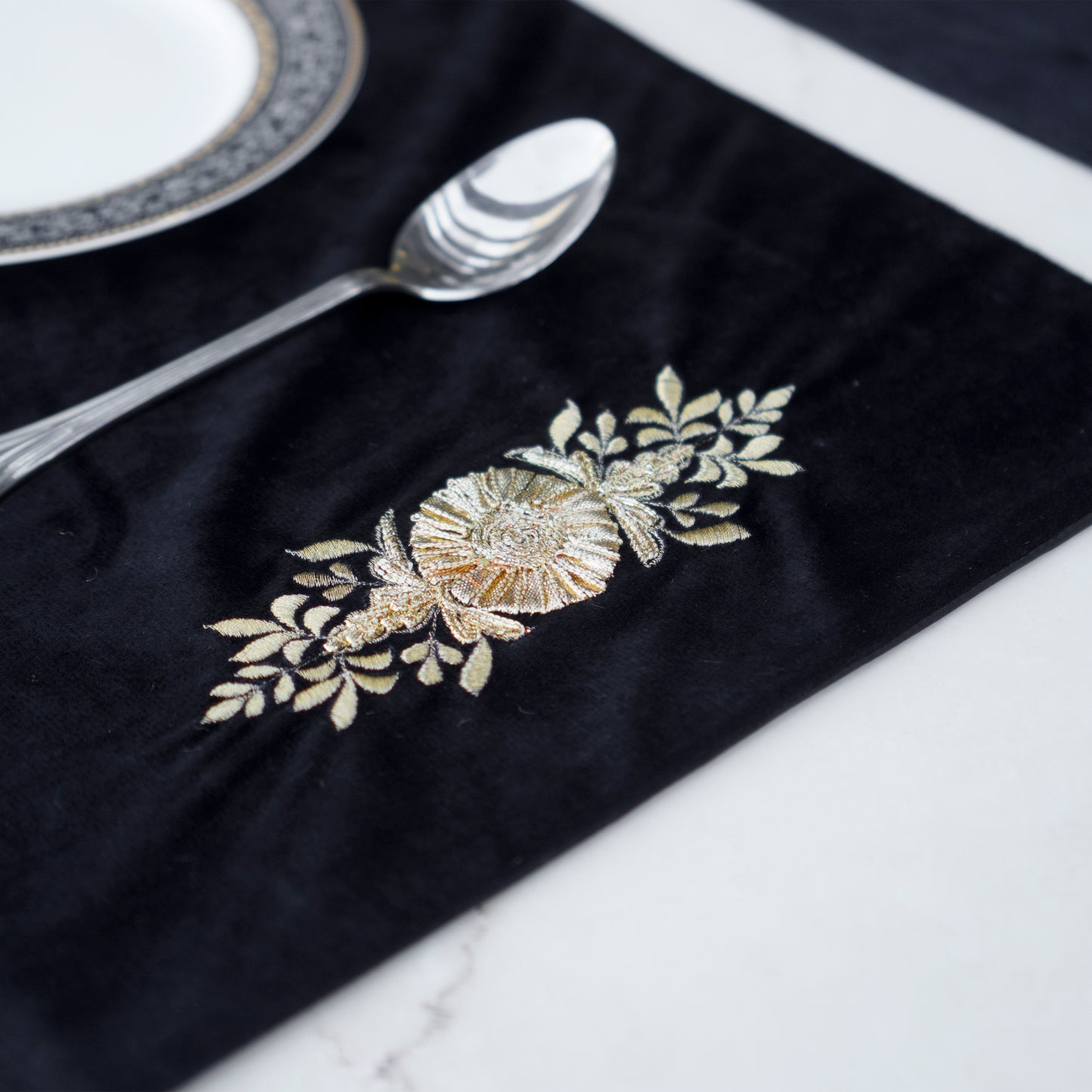 Grace Velvet Black Embroidered Table Set
