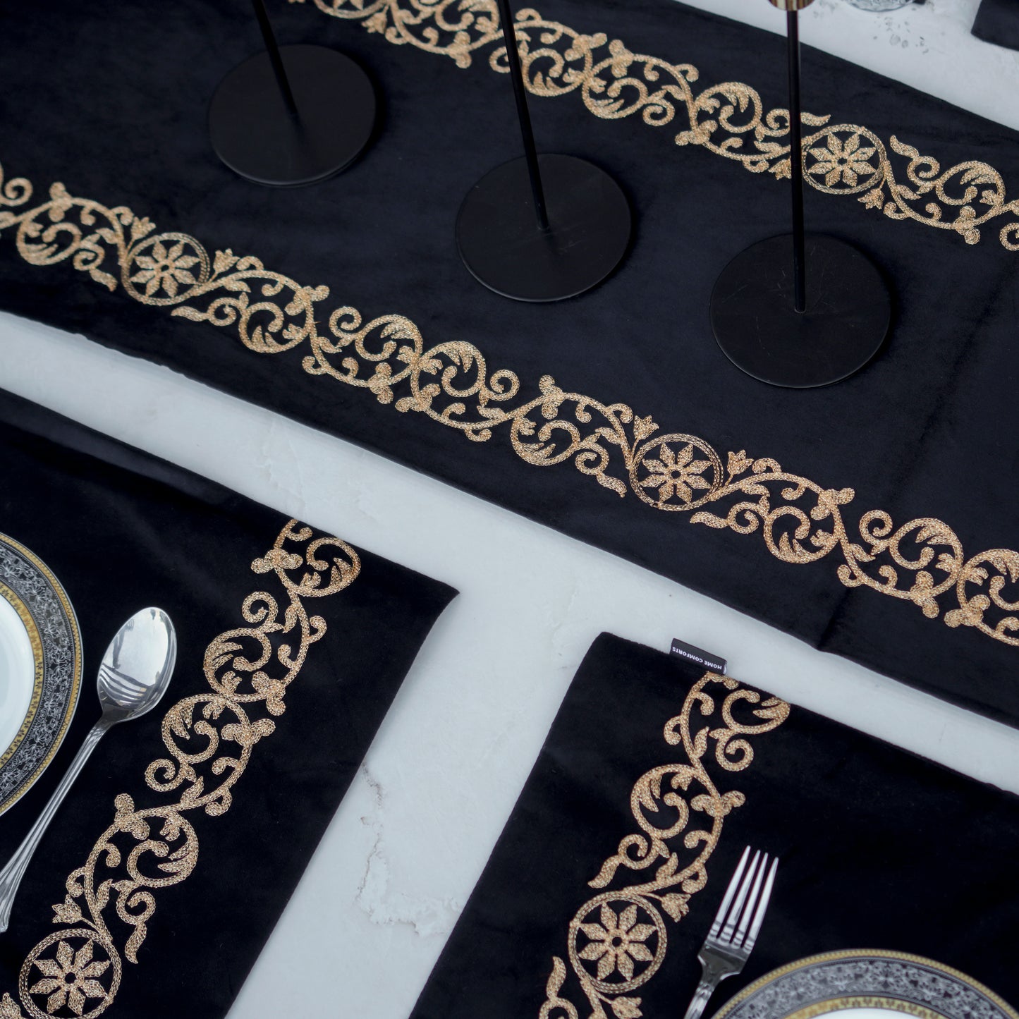 Luxe Velvet Black Embroidered Table Set