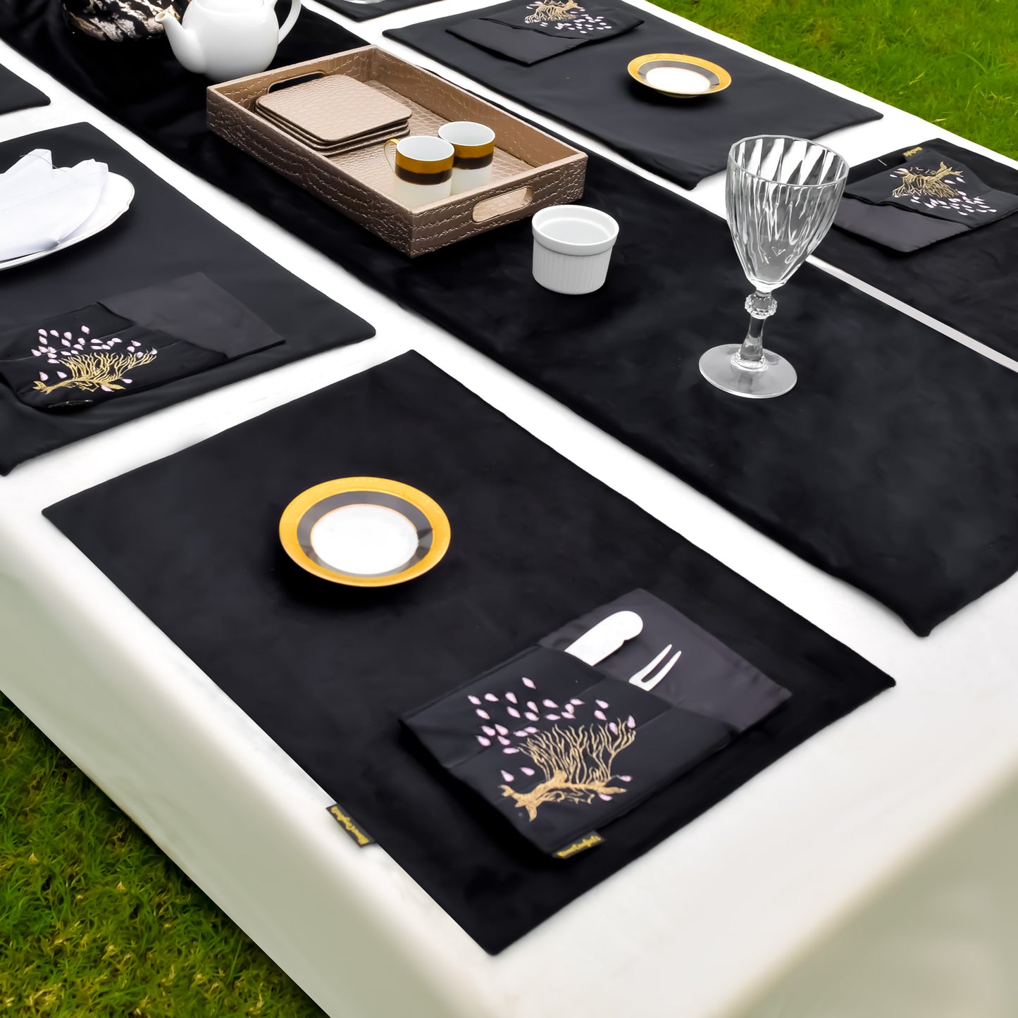 Velvet Plain Black Table Runner