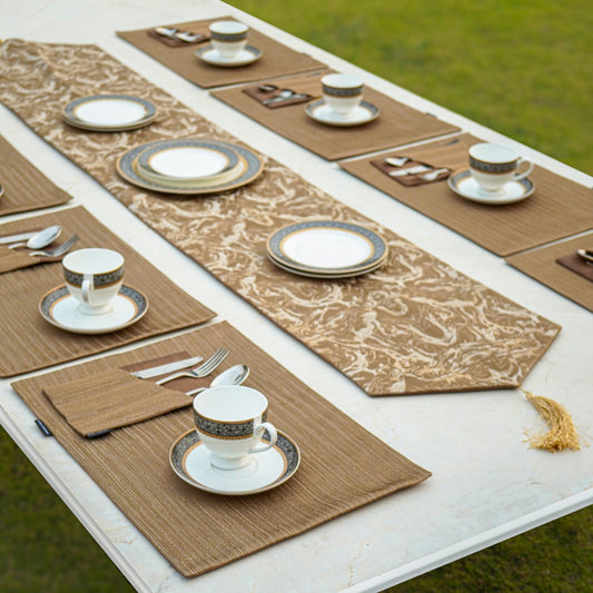 Marble Weave Burnt Caramel Table Set