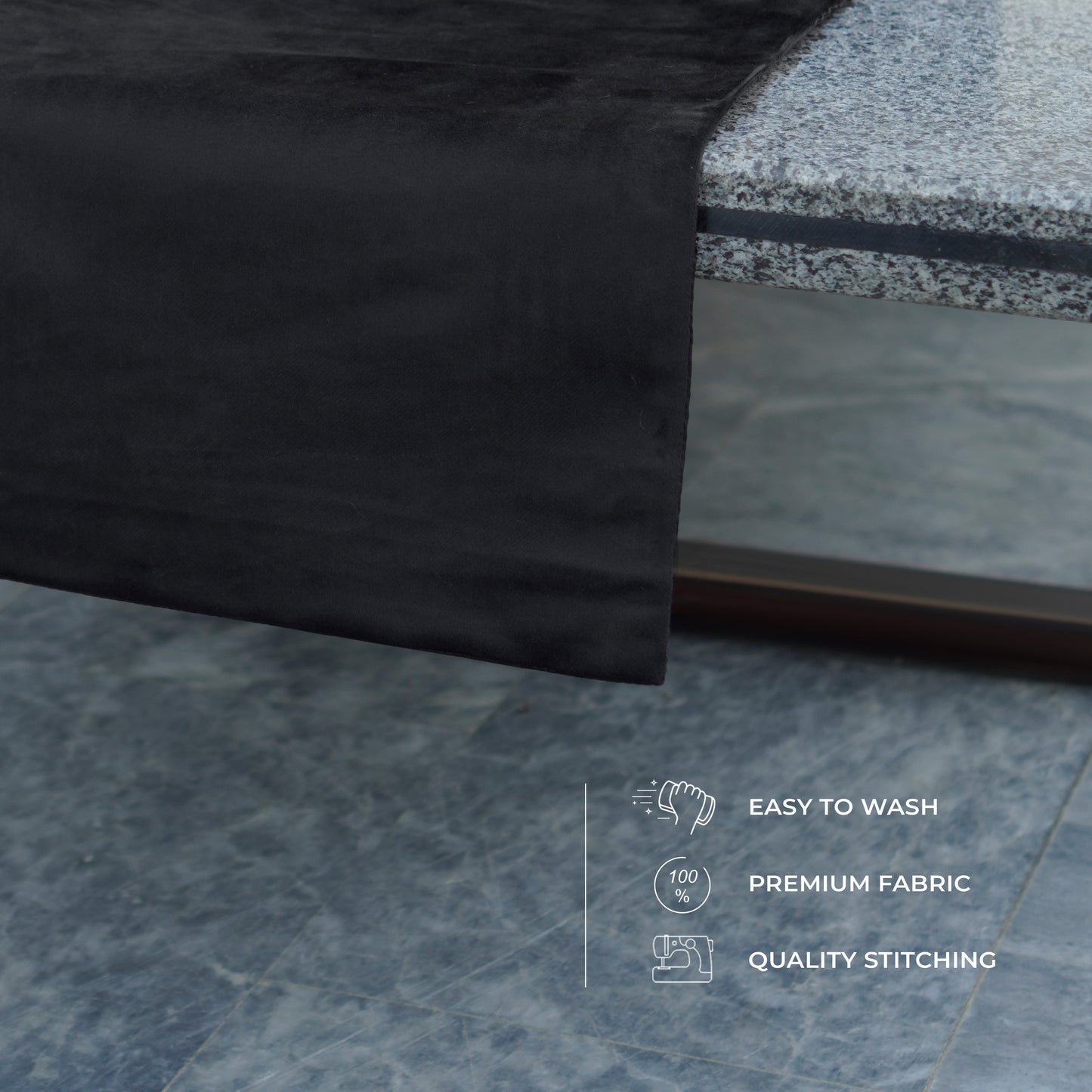 Velvet Plain Black Table Runner