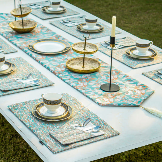 Floral Mirage Turquoise Pearl Table Set