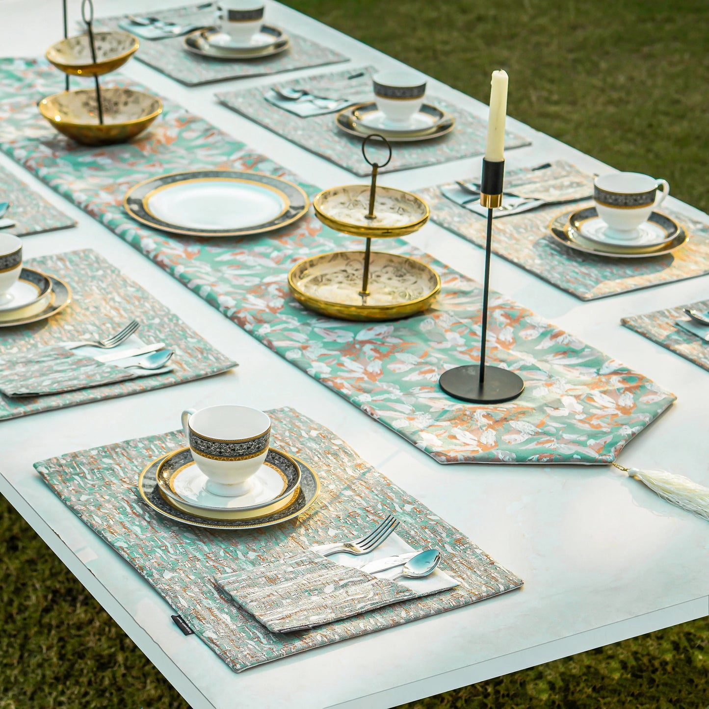 Floral Mirage Turquoise Pearl Table Runner
