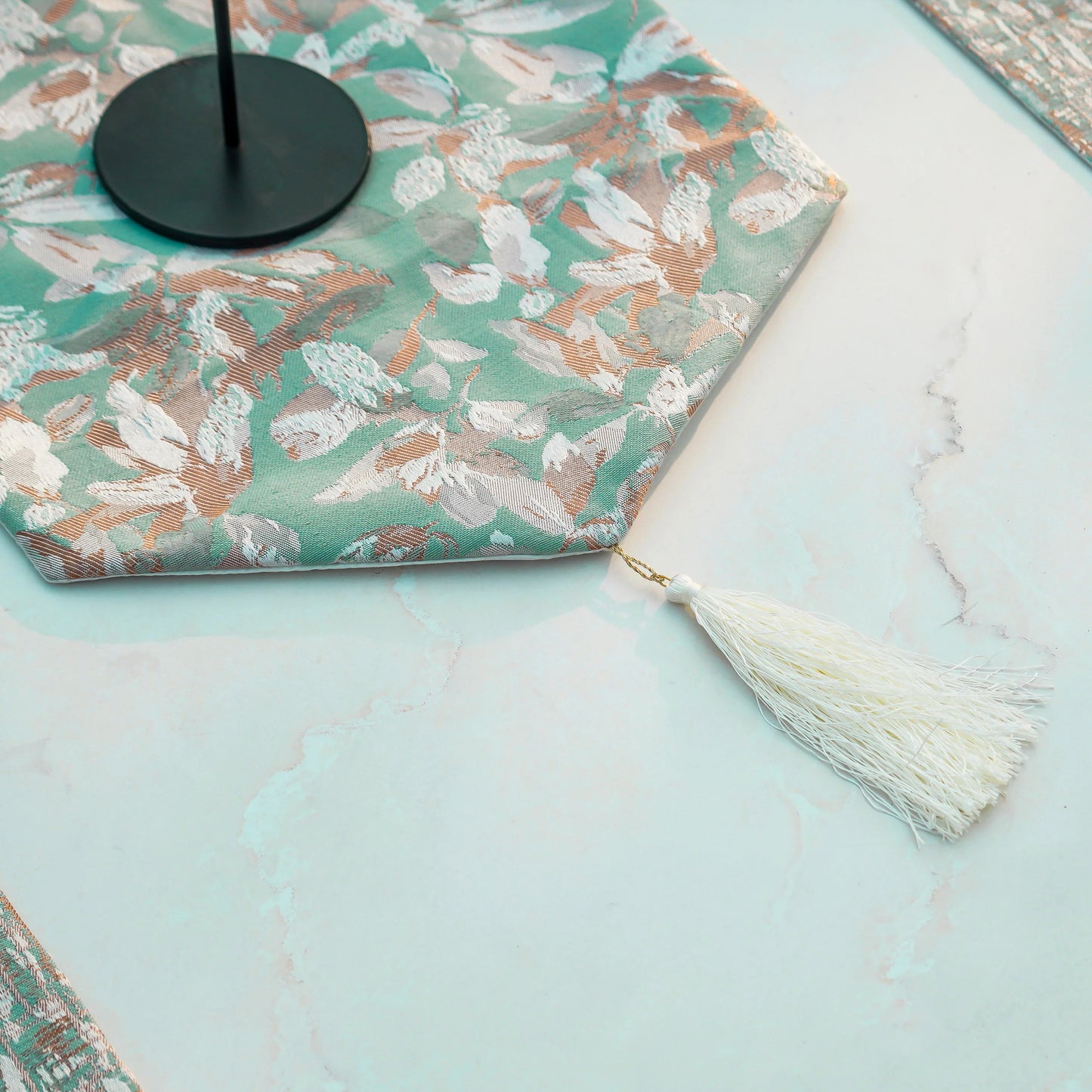 Floral Mirage Turquoise Pearl Table Runner
