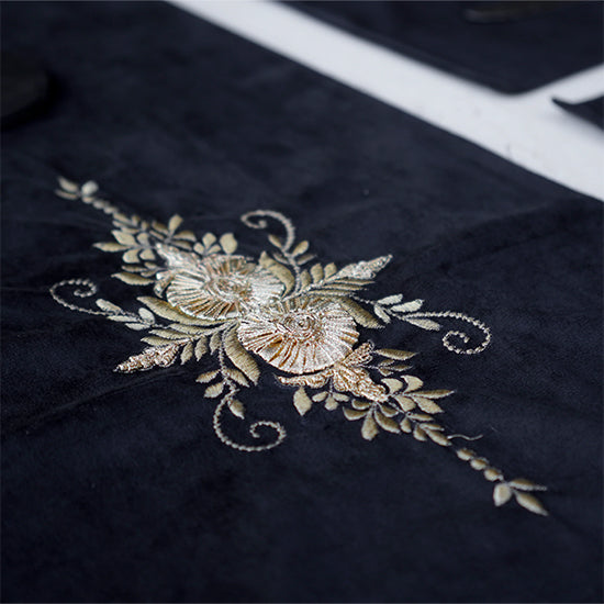 Grace Velvet Black Embroidered Table Runner