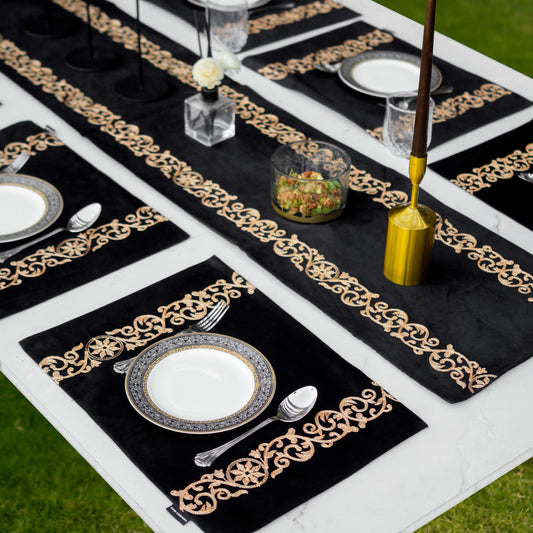 Luxe Velvet Black Embroidered Table Set