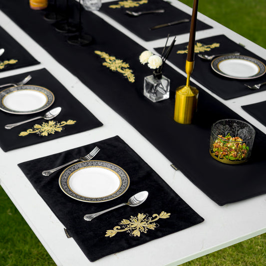 Charm Velvet Black Embroidered Table Set