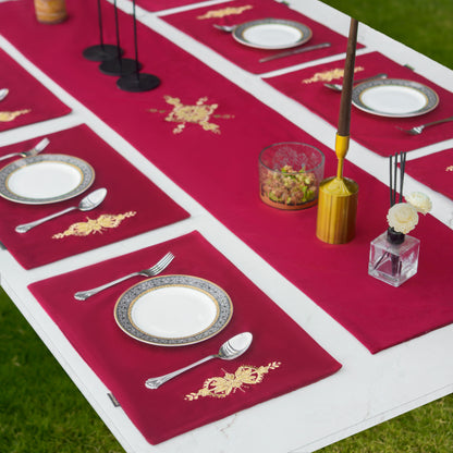 Opal Velvet Maroon Embroidered Table set