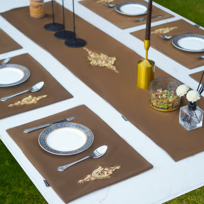 Nobel Velvet Brown Embroidered Table Set