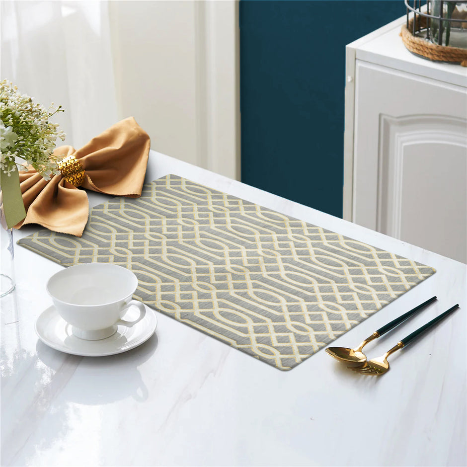 Aaira Grey Table Mat With Geometric Patterns