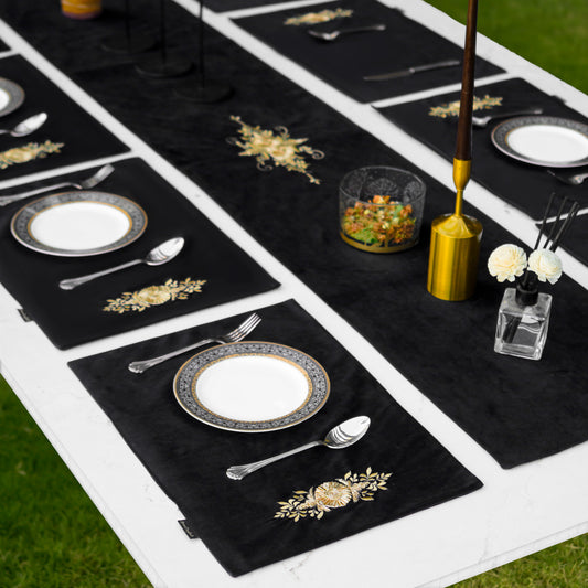 Grace Velvet Black Embroidered Table Set