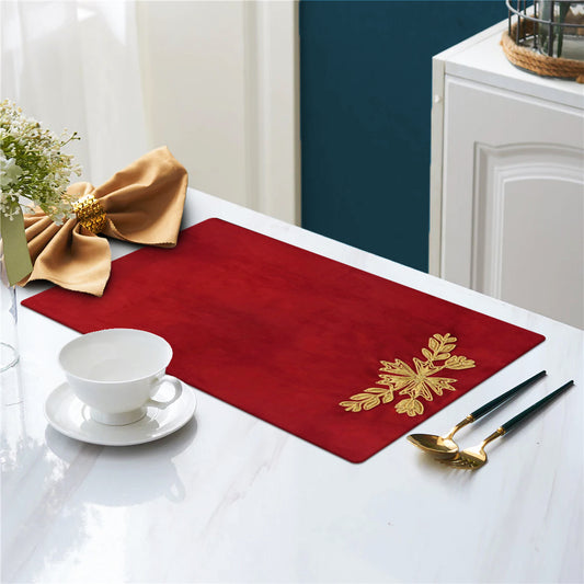 Maroon Lotus Embroidered Velvet Table Mat