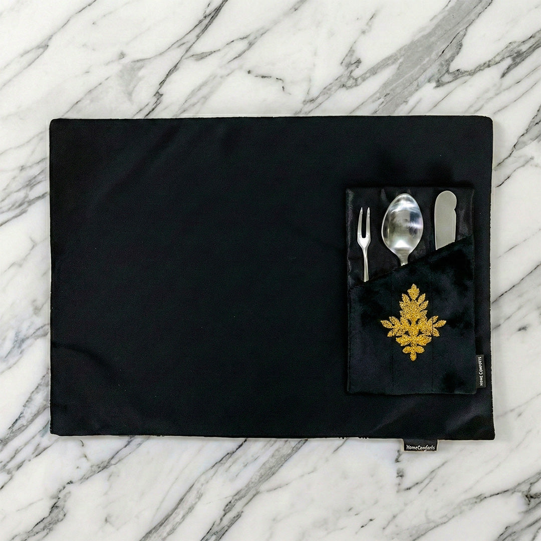 Noir Blossom Black Velvet Table Set