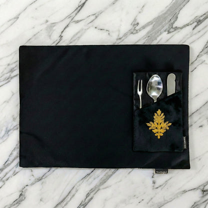 Noir Blossom Black Velvet Table Set