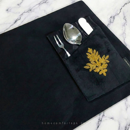 Noir Blossom Black Velvet Table Set