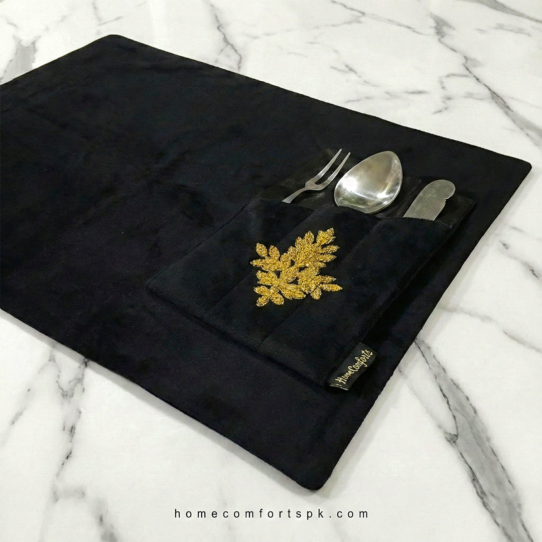 Noir Blossom Black Velvet Table Set