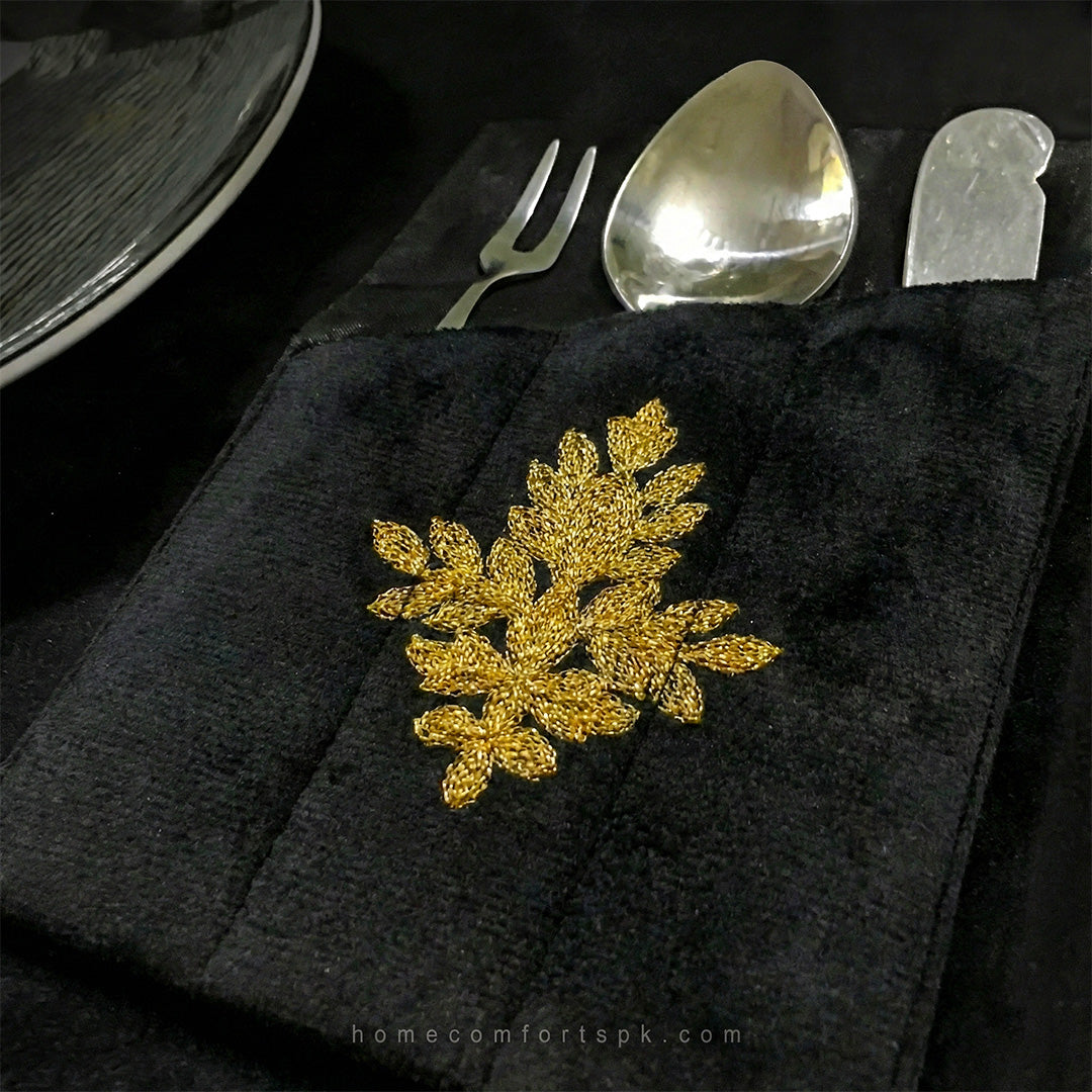 Noir Blossom Black Velvet Table Set