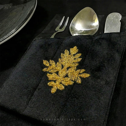 Noir Blossom Black Velvet Table Set
