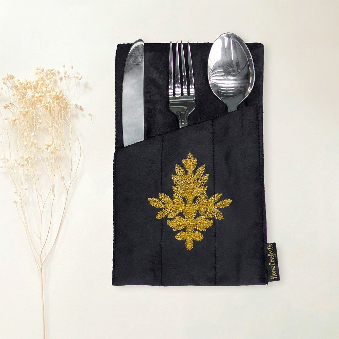 Noir Blossom Black Velvet Table Set