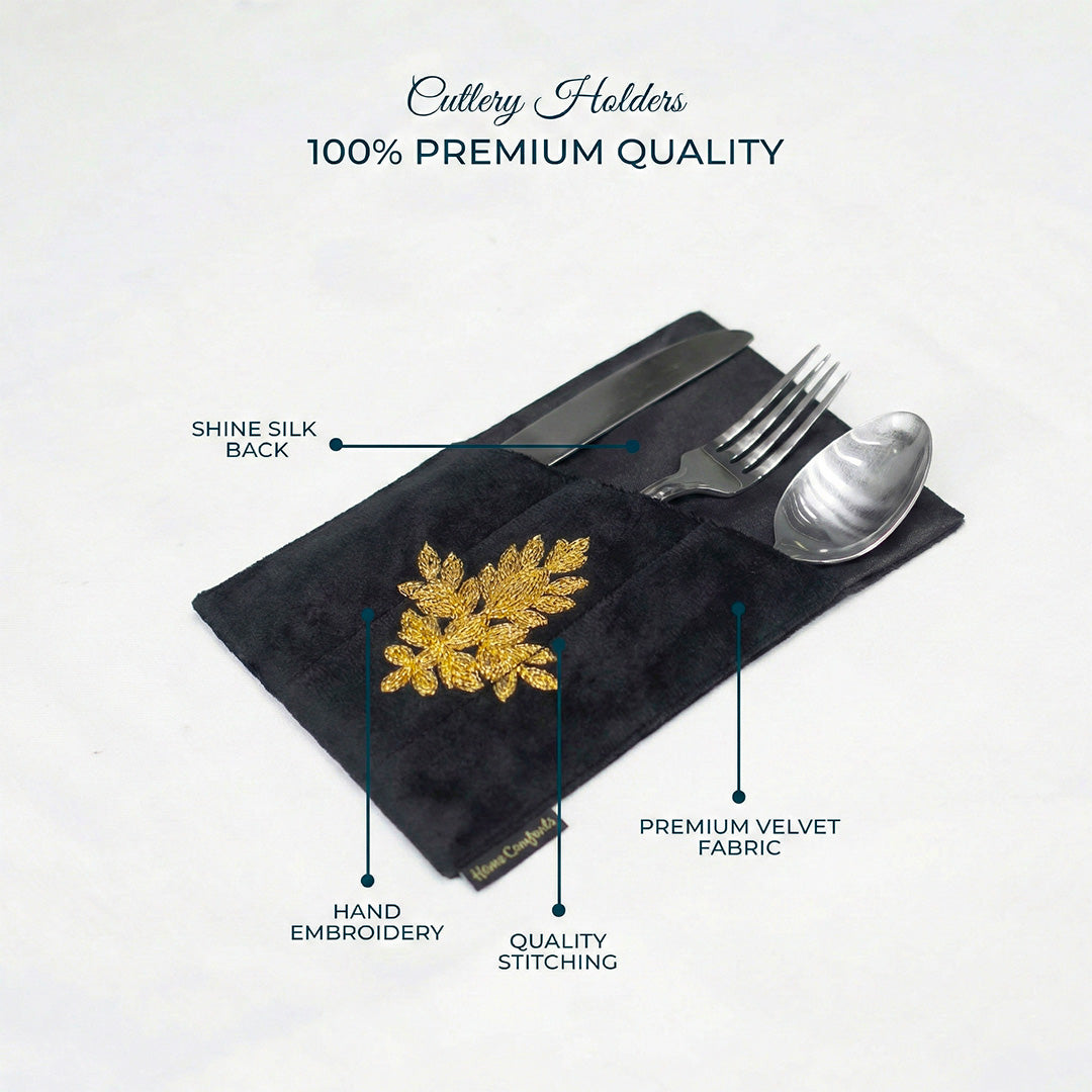 Noir Blossom Black Velvet Table Set
