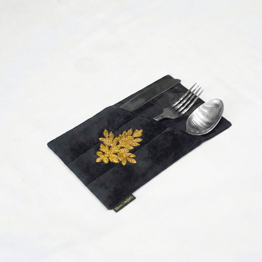 Noir Blossom Black Velvet Table Set