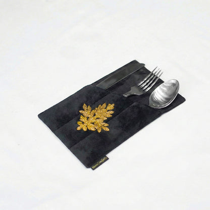 Noir Blossom Black Velvet Table Set