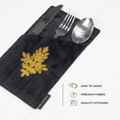 Noir Blossom Black Velvet Table Set
