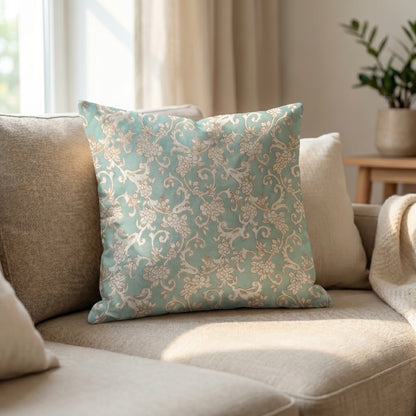 Regal Vines Turquoise Pearl Cushion Cover