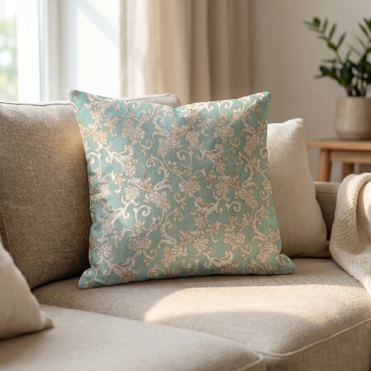 Regal Vines Turquoise Pearl Cushion Cover