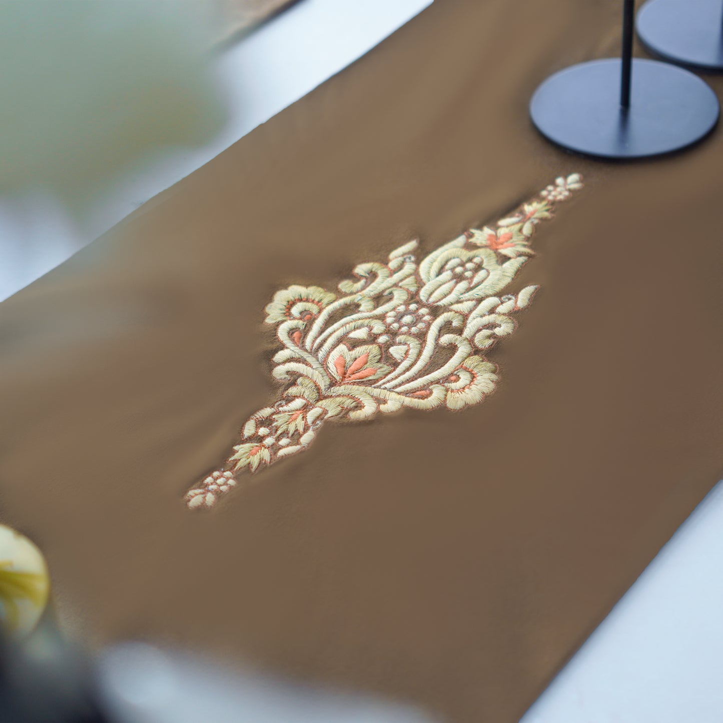 Nobel Velvet Brown Embroidered Table Set