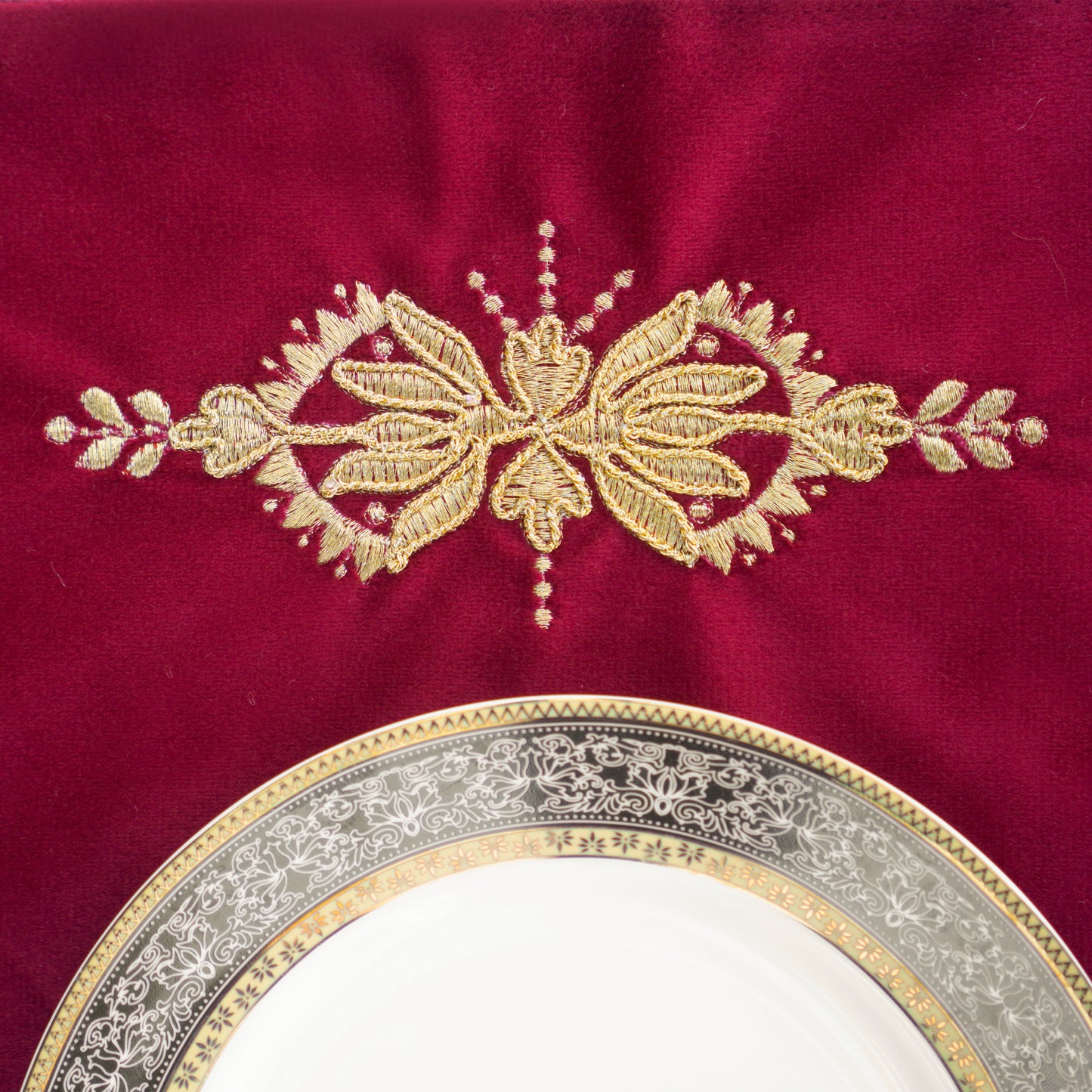 Opal Velvet Maroon Embroidered Table set