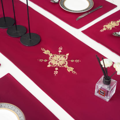 Opal Velvet Maroon Embroidered Table set