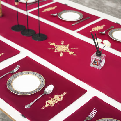 Opal Velvet Maroon Embroidered Table set