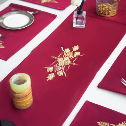 Spectrum Velvet Maroon Embroidered Table Set