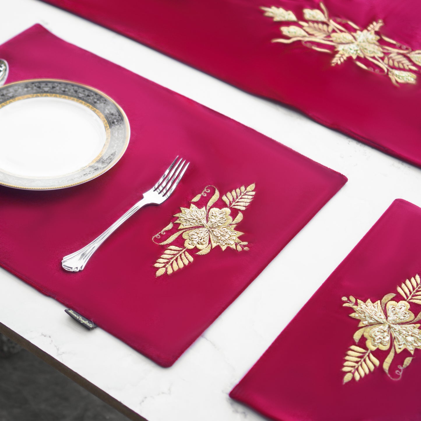 Spectrum Velvet Maroon Embroidered Table Set