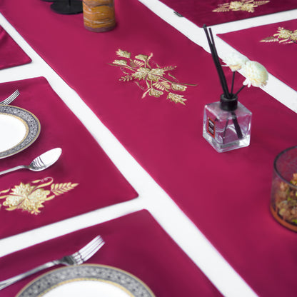 Spectrum Velvet Maroon Embroidered Table Set