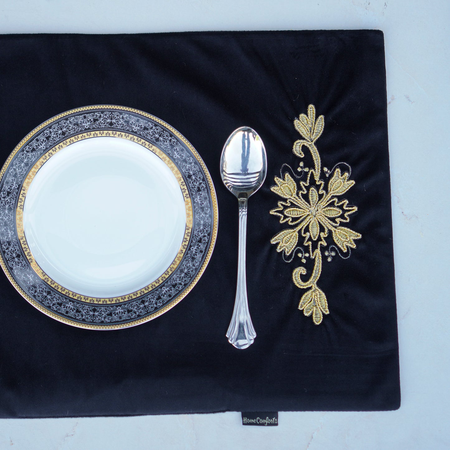 Charm Velvet Black Embroidered Table Set