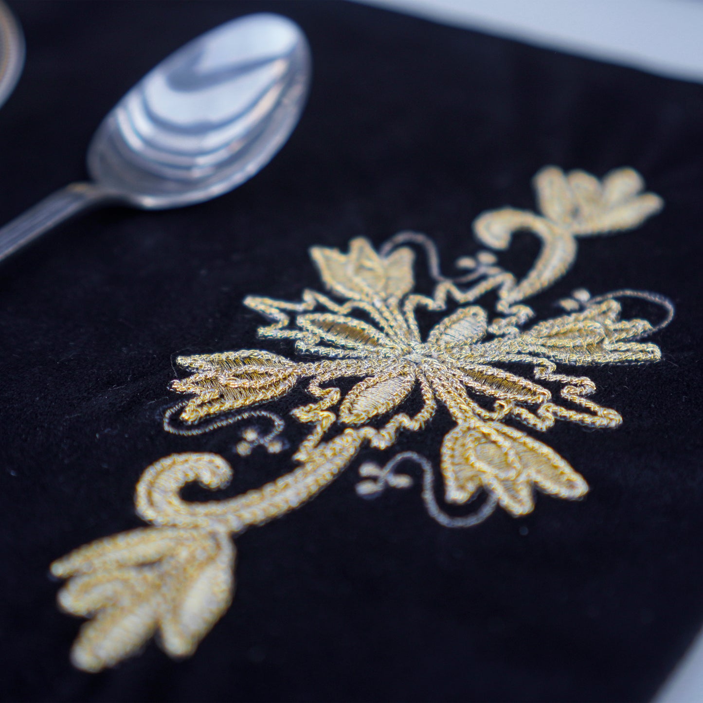 Charm Velvet Black Embroidered Table Set