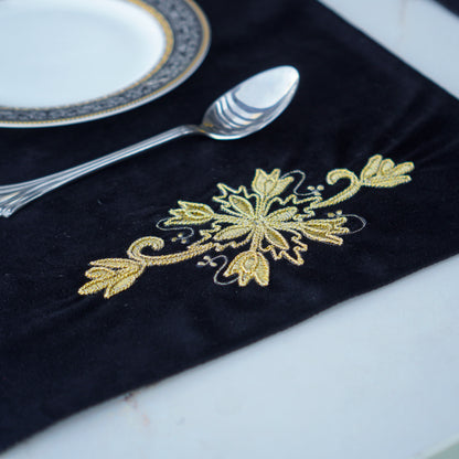 Charm Velvet Black Embroidered Table Set